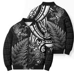 New Zealand Lizard Bomber Puffer Jacket Silver Fern Aotearoa Maori - Aussie Hoodie