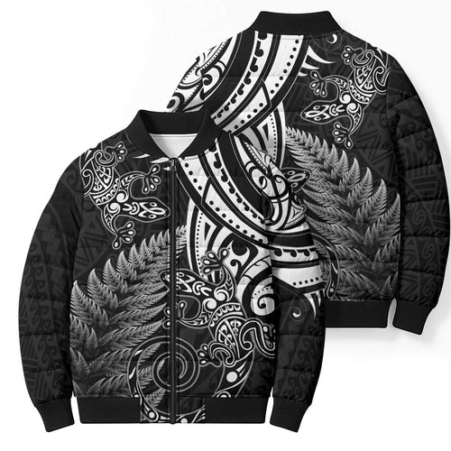 New Zealand Lizard Bomber Puffer Jacket Silver Fern Aotearoa Maori - Aussie Hoodie