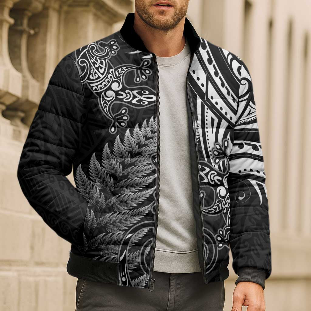 New Zealand Lizard Bomber Puffer Jacket Silver Fern Aotearoa Maori - Aussie Hoodie