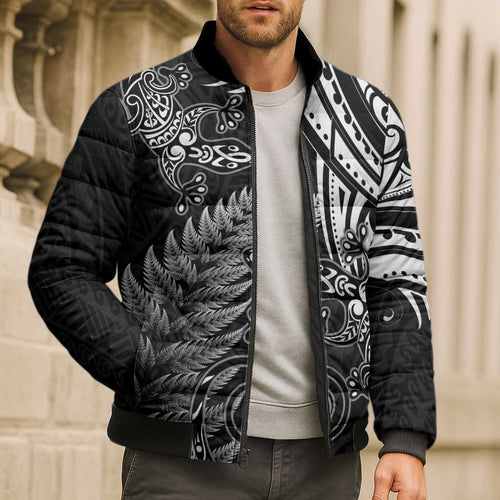 New Zealand Lizard Bomber Puffer Jacket Silver Fern Aotearoa Maori - Aussie Hoodie