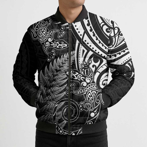 New Zealand Lizard Bomber Puffer Jacket Silver Fern Aotearoa Maori - Aussie Hoodie