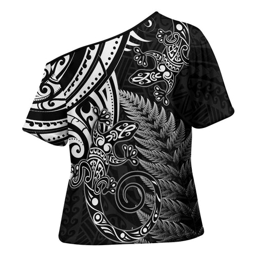 New Zealand Lizard Cross Shoulder Shirt Silver Fern Aotearoa Maori - Aussie Hoodie