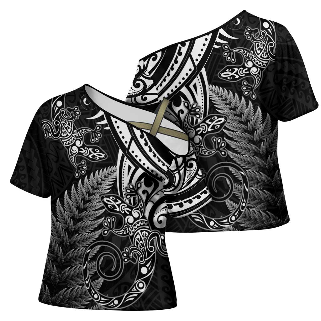 New Zealand Lizard Cross Shoulder Shirt Silver Fern Aotearoa Maori - Aussie Hoodie