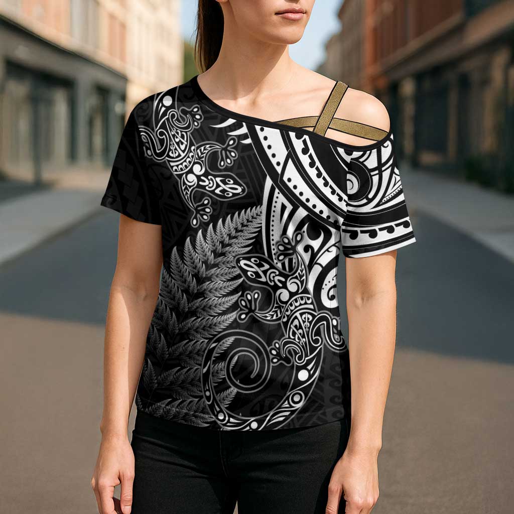 New Zealand Lizard Cross Shoulder Shirt Silver Fern Aotearoa Maori - Aussie Hoodie