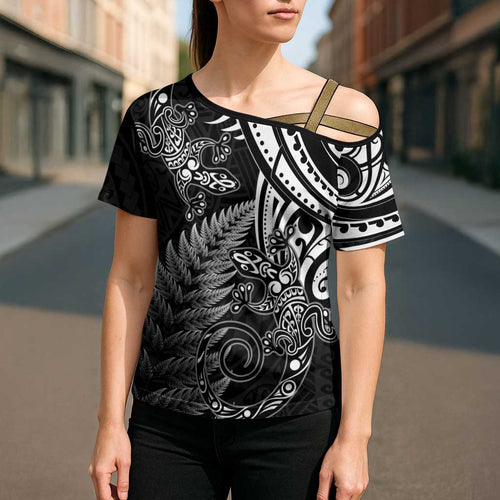 New Zealand Lizard Cross Shoulder Shirt Silver Fern Aotearoa Maori - Aussie Hoodie