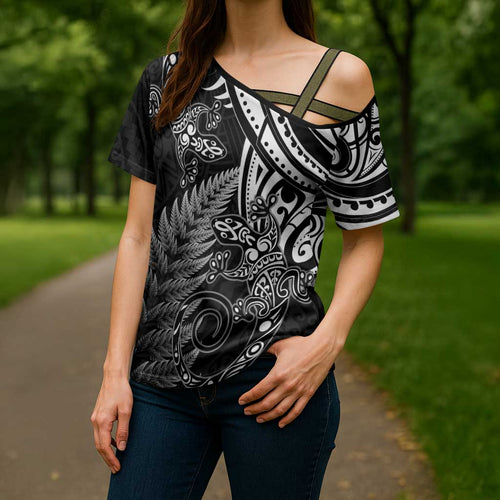 New Zealand Lizard Cross Shoulder Shirt Silver Fern Aotearoa Maori - Aussie Hoodie