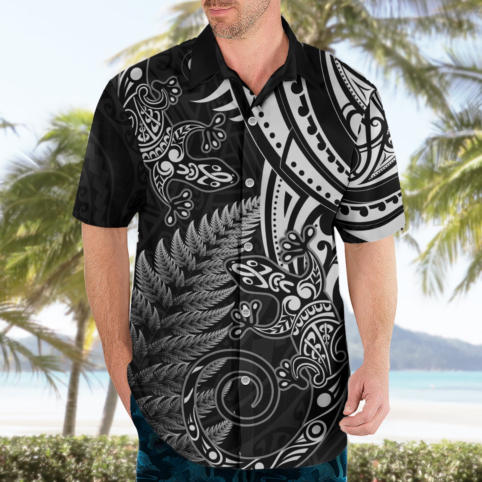 New Zealand Lizard Hawaiian Shirt Silver Fern Aotearoa Maori
