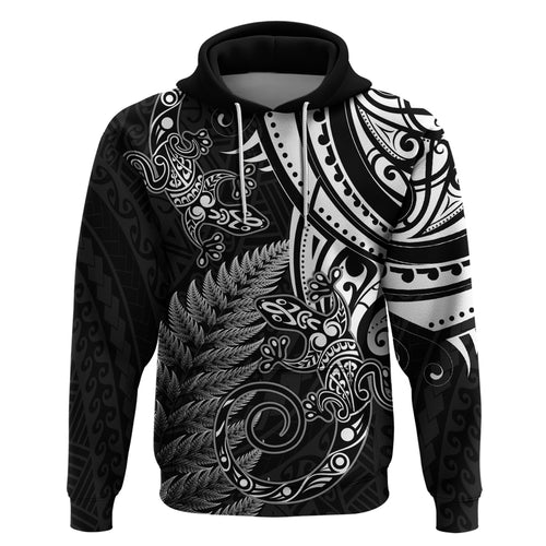 New Zealand Lizard Hoodie Silver Fern Aotearoa Maori