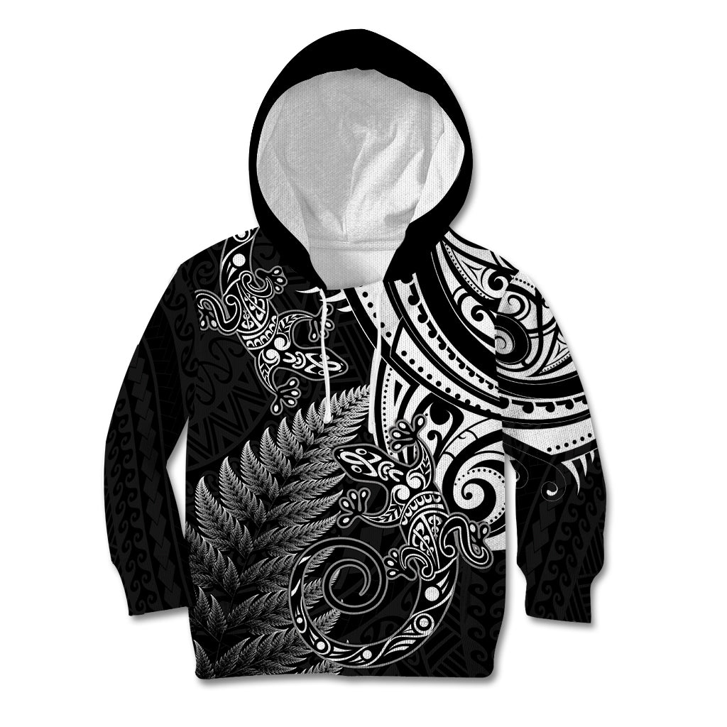 New Zealand Lizard Kid Hoodie Silver Fern Aotearoa Maori