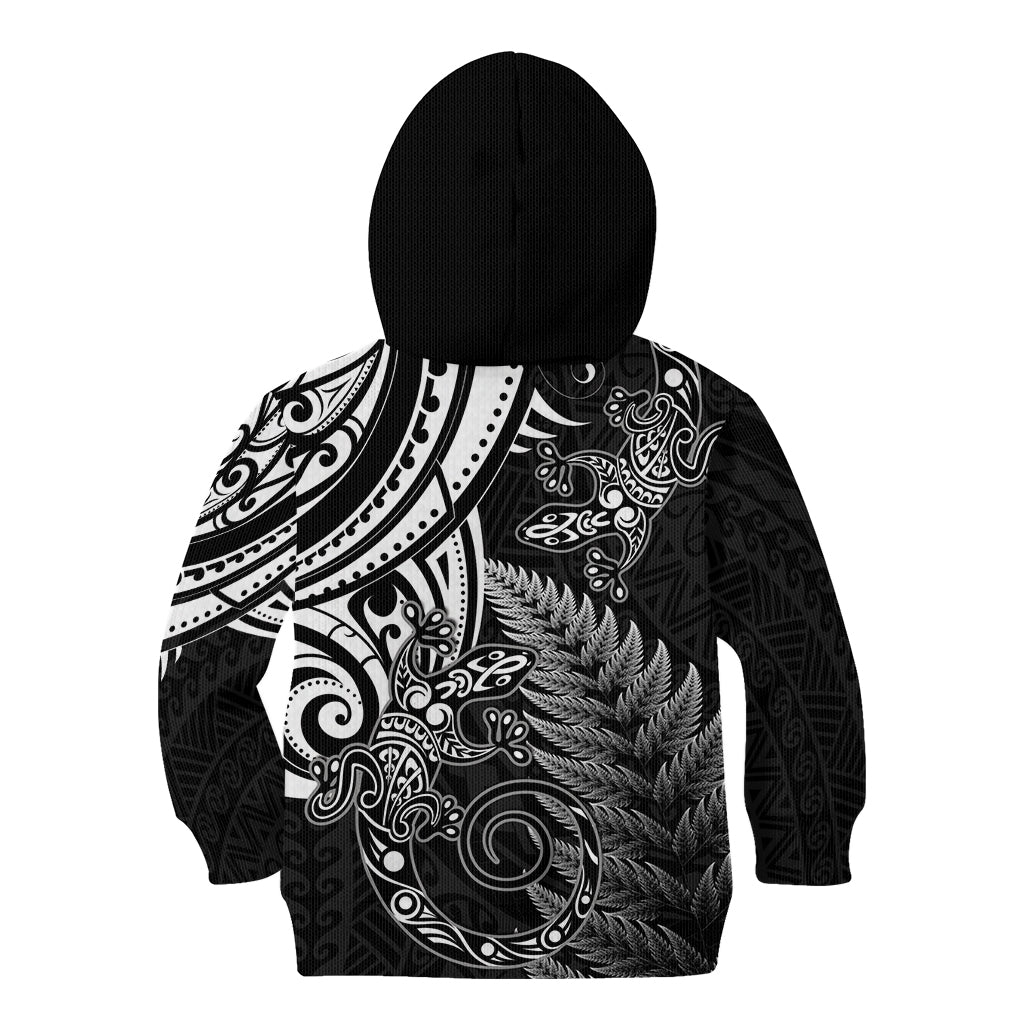 New Zealand Lizard Kid Hoodie Silver Fern Aotearoa Maori