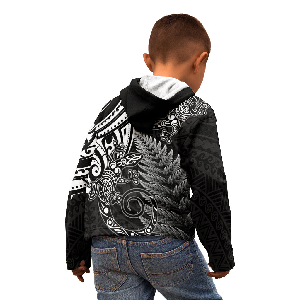 New Zealand Lizard Kid Hoodie Silver Fern Aotearoa Maori