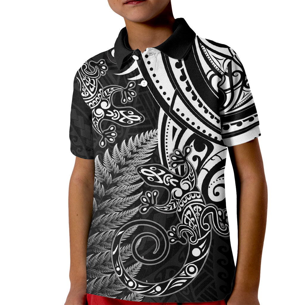 New Zealand Lizard Kid Polo Shirt Silver Fern Aotearoa Maori