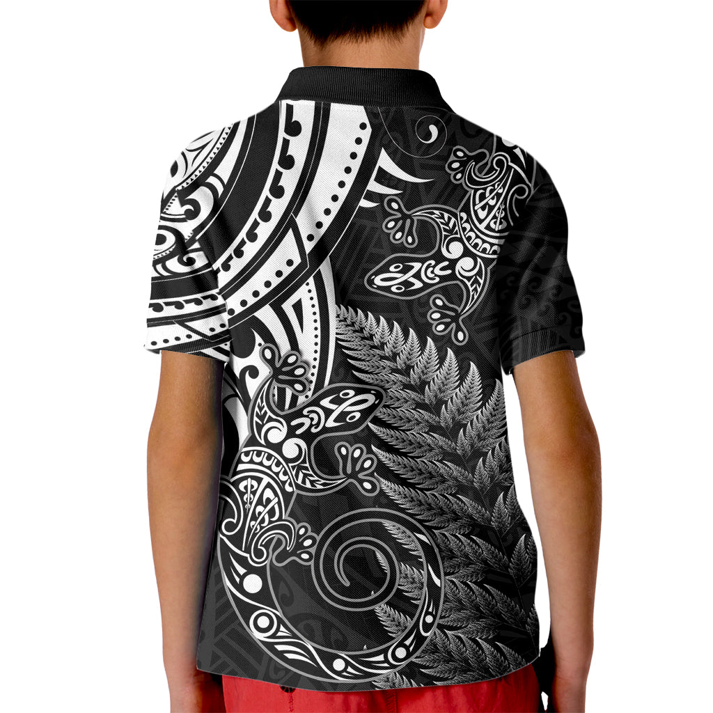 New Zealand Lizard Kid Polo Shirt Silver Fern Aotearoa Maori