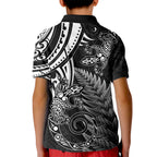 New Zealand Lizard Kid Polo Shirt Silver Fern Aotearoa Maori