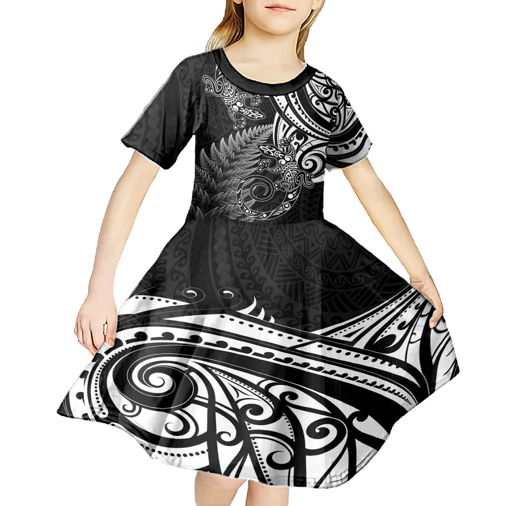 New Zealand Lizard Kid Short Sleeve Dress Silver Fern Aotearoa Maori