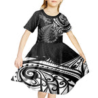 New Zealand Lizard Kid Short Sleeve Dress Silver Fern Aotearoa Maori