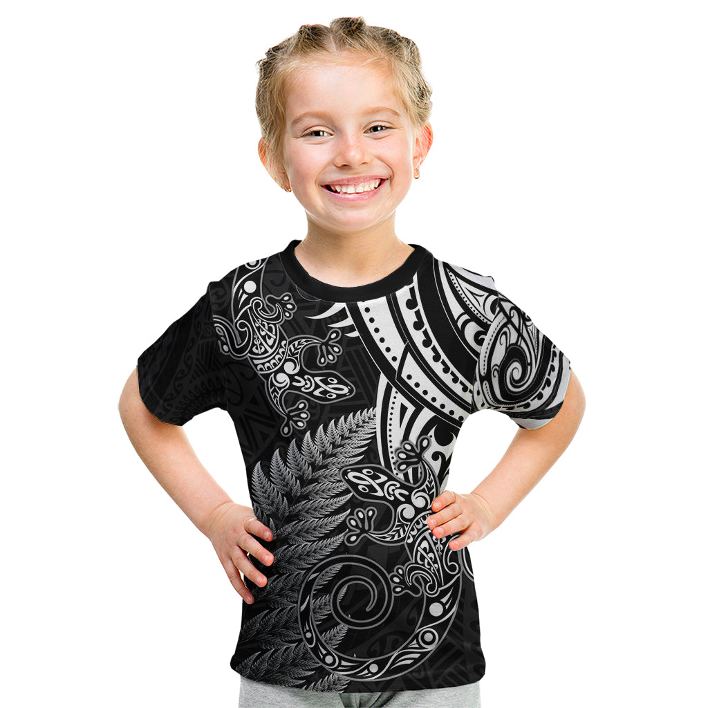 New Zealand Lizard Kid T Shirt Silver Fern Aotearoa Maori