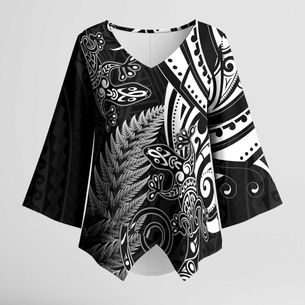 New Zealand Lizard Kimono Sleeve Blouse Silver Fern Aotearoa Maori - Aussie Hoodie
