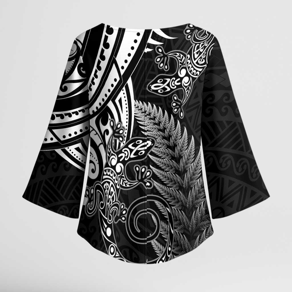 New Zealand Lizard Kimono Sleeve Blouse Silver Fern Aotearoa Maori - Aussie Hoodie