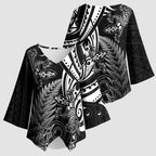 New Zealand Lizard Kimono Sleeve Blouse Silver Fern Aotearoa Maori - Aussie Hoodie