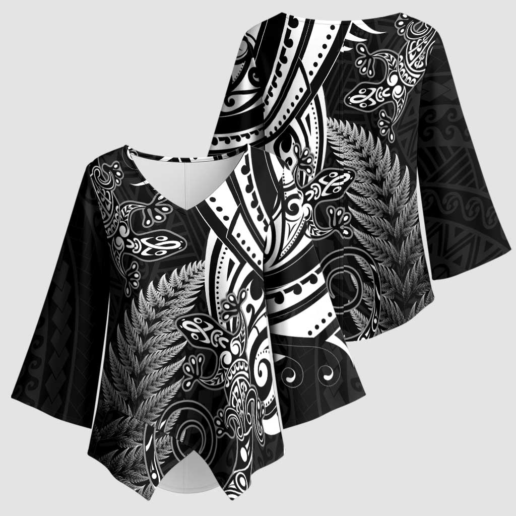 New Zealand Lizard Kimono Sleeve Blouse Silver Fern Aotearoa Maori - Aussie Hoodie