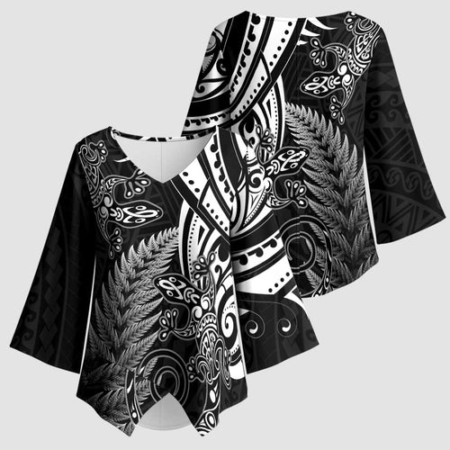 New Zealand Lizard Kimono Sleeve Blouse Silver Fern Aotearoa Maori - Aussie Hoodie
