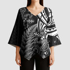 New Zealand Lizard Kimono Sleeve Blouse Silver Fern Aotearoa Maori - Aussie Hoodie