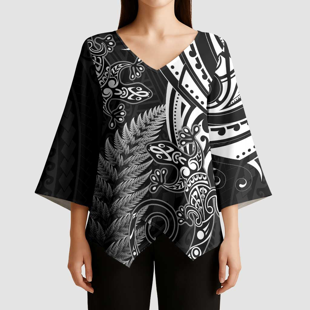 New Zealand Lizard Kimono Sleeve Blouse Silver Fern Aotearoa Maori - Aussie Hoodie