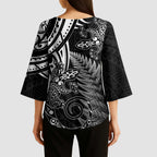 New Zealand Lizard Kimono Sleeve Blouse Silver Fern Aotearoa Maori - Aussie Hoodie