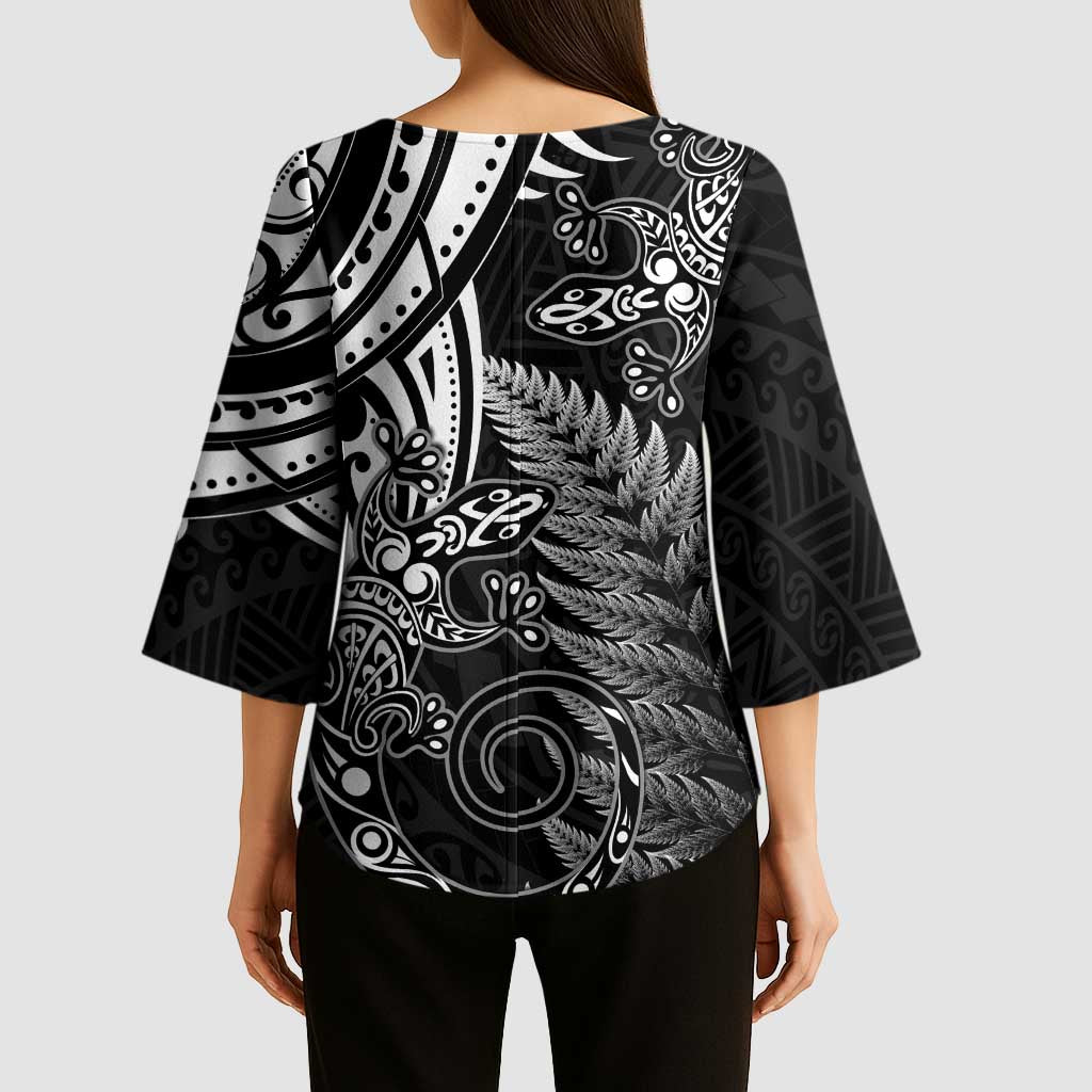 New Zealand Lizard Kimono Sleeve Blouse Silver Fern Aotearoa Maori - Aussie Hoodie