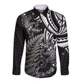 New Zealand Lizard Long Sleeve Button Shirt Silver Fern Aotearoa Maori