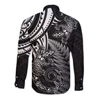 New Zealand Lizard Long Sleeve Button Shirt Silver Fern Aotearoa Maori