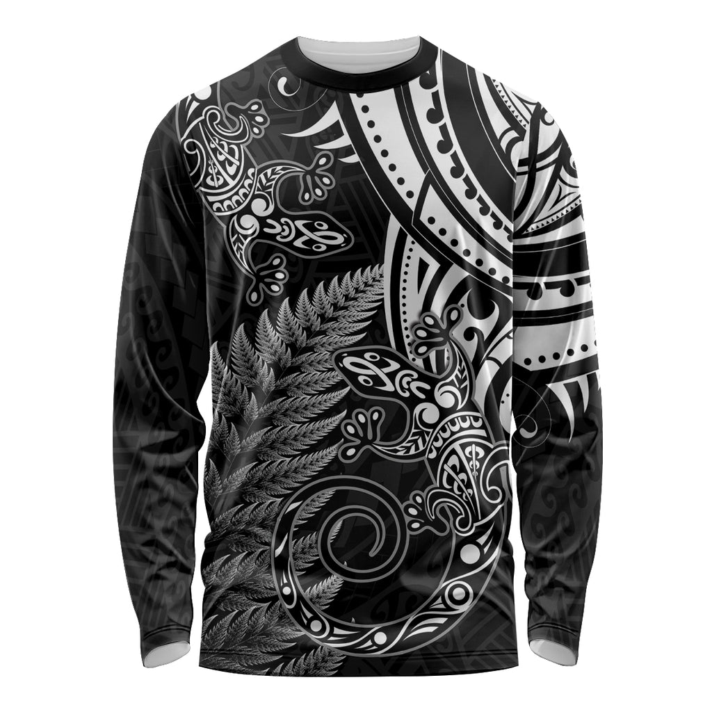 New Zealand Lizard Long Sleeve Shirt Silver Fern Aotearoa Maori