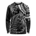 New Zealand Lizard Long Sleeve Shirt Silver Fern Aotearoa Maori