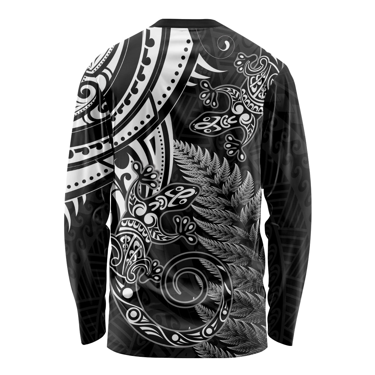 New Zealand Lizard Long Sleeve Shirt Silver Fern Aotearoa Maori