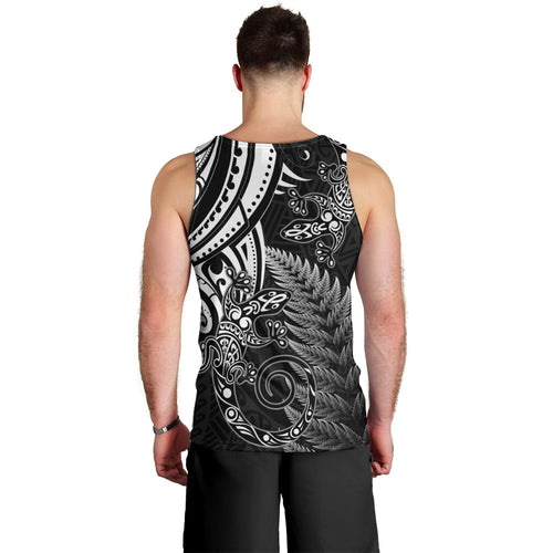 New Zealand Lizard Men Tank Top Silver Fern Aotearoa Maori