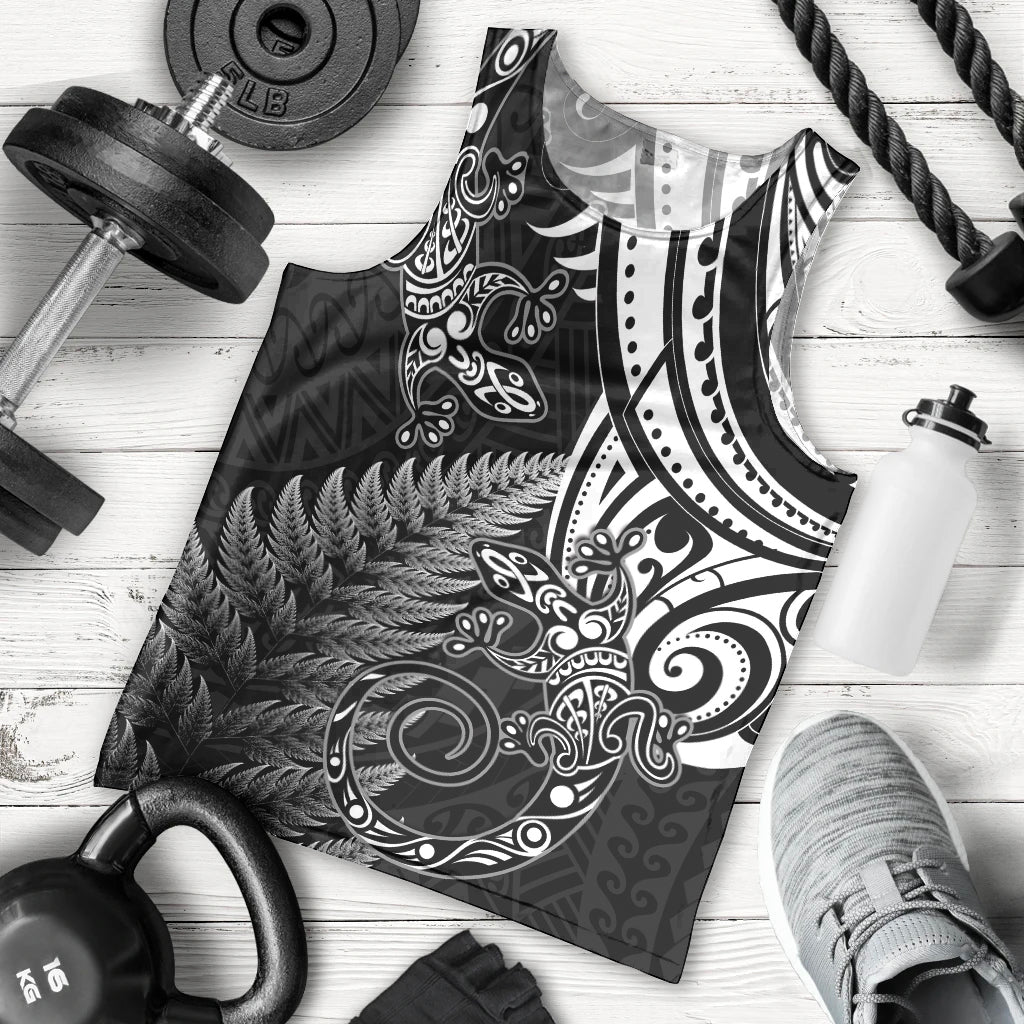 New Zealand Lizard Men Tank Top Silver Fern Aotearoa Maori