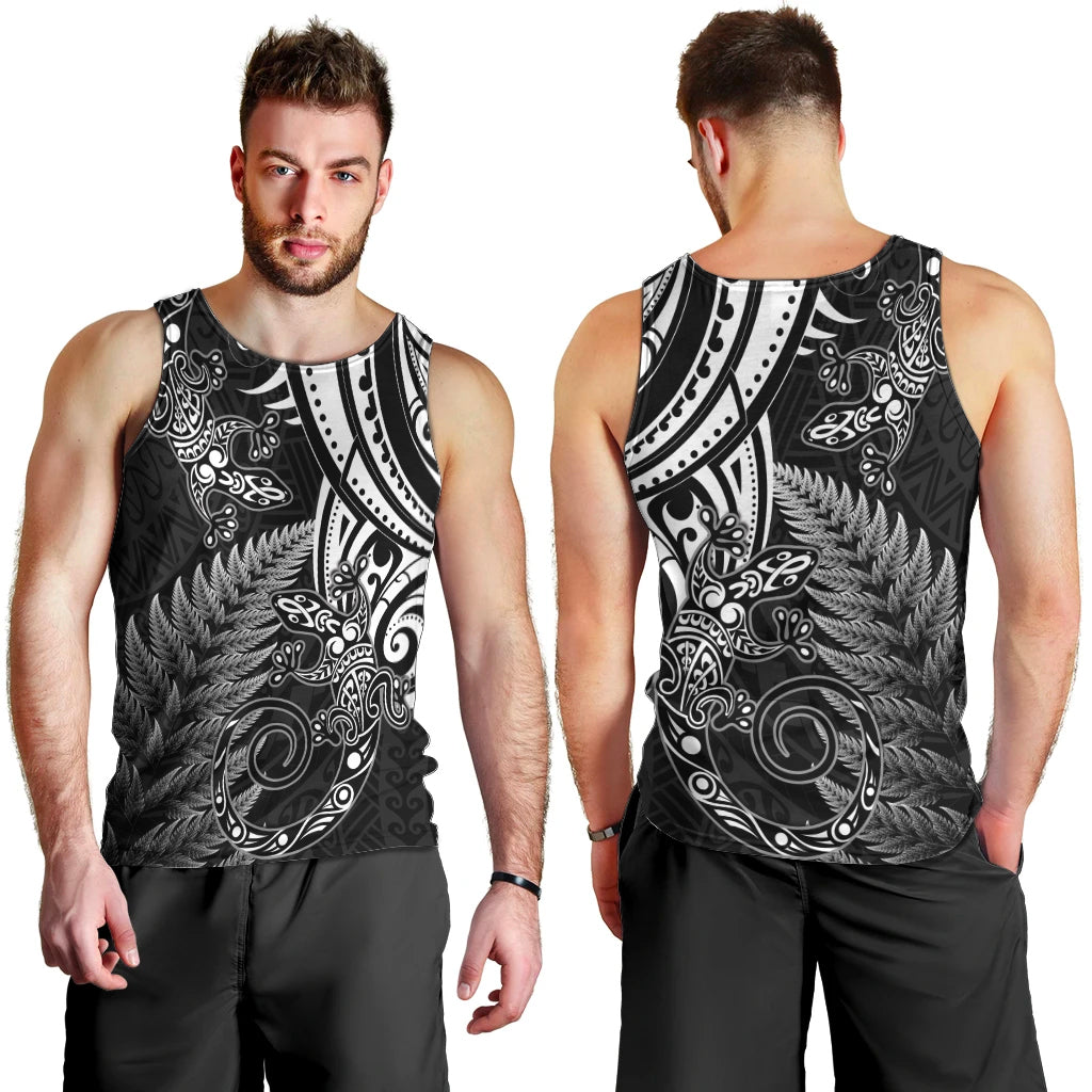 New Zealand Lizard Men Tank Top Silver Fern Aotearoa Maori