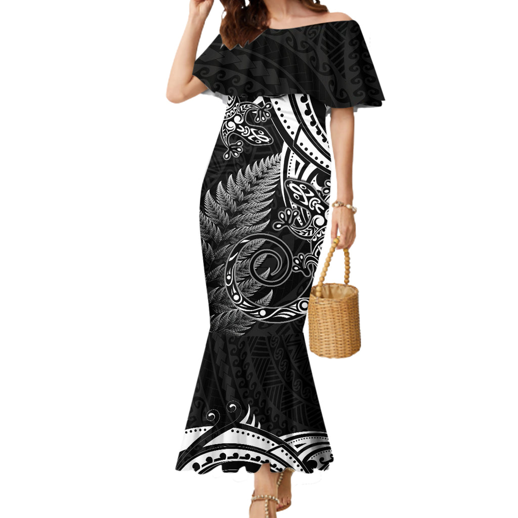 New Zealand Lizard Mermaid Dress Silver Fern Aotearoa Maori