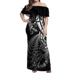 New Zealand Lizard Off Shoulder Maxi Dress Silver Fern Aotearoa Maori