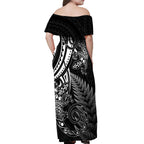 New Zealand Lizard Off Shoulder Maxi Dress Silver Fern Aotearoa Maori