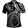 New Zealand Lizard Polo Shirt Silver Fern Aotearoa Maori
