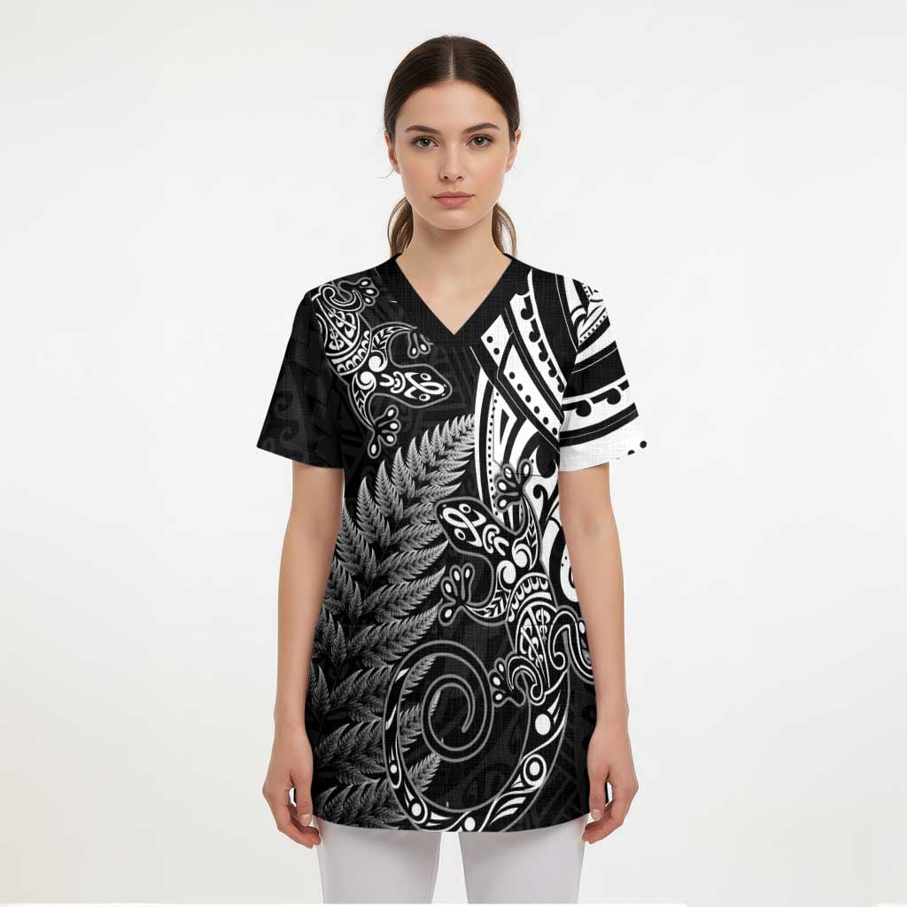 New Zealand Lizard Scrub Top Silver Fern Aotearoa Maori - Aussie Hoodie