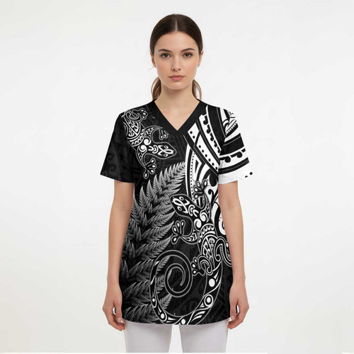 New Zealand Lizard Scrub Top Silver Fern Aotearoa Maori - Aussie Hoodie