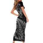 New Zealand Lizard Short Sleeve Bodycon Dress Silver Fern Aotearoa Maori