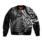 New Zealand Lizard Sleeve Zip Bomber Jacket Silver Fern Aotearoa Maori