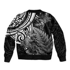 New Zealand Lizard Sleeve Zip Bomber Jacket Silver Fern Aotearoa Maori