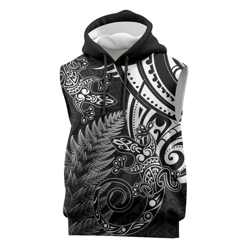 New Zealand Lizard Sleeveless Hoodie Silver Fern Aotearoa Maori - Aussie Hoodie