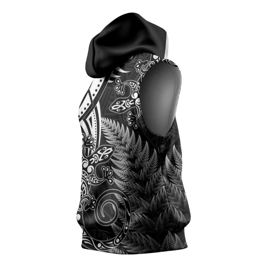 New Zealand Lizard Sleeveless Hoodie Silver Fern Aotearoa Maori - Aussie Hoodie