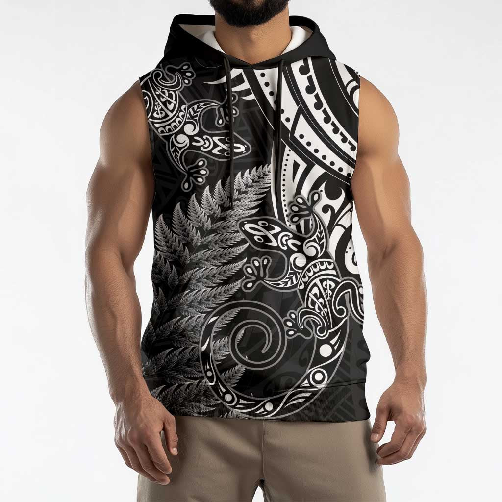 New Zealand Lizard Sleeveless Hoodie Silver Fern Aotearoa Maori - Aussie Hoodie